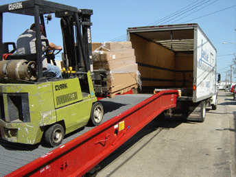 Yard Ramp in Use with a forklift and truck