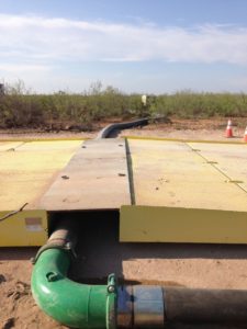 Side view of a fracking ramp showing 3 parts