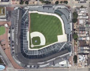 Wrigley field and surrounding area from above