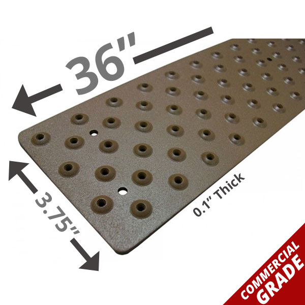 Handi-Treads Non-Slip Tread, Aluminum, Brown, 36in x 3.75in, with screws