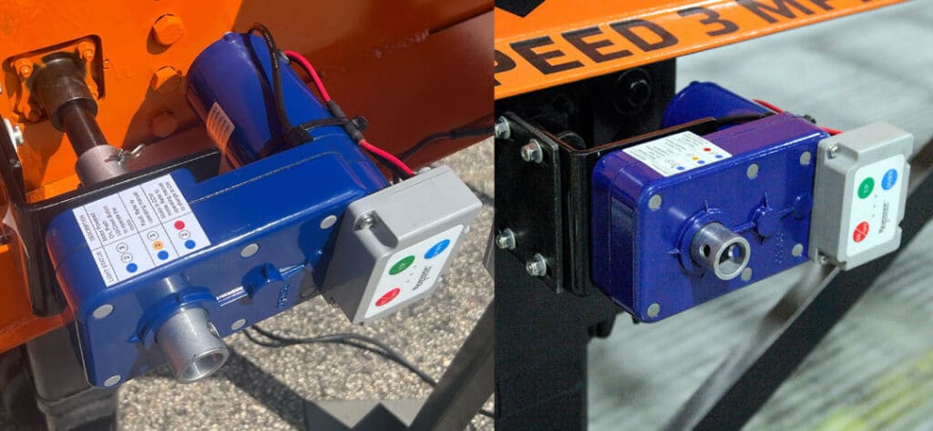 EZ winder installed on a manual yard ramp lift crank for automation and ease of use